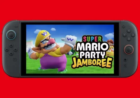 super-mario-party-jamboree-running-on-nintendo-switch-2-red-background-2×1-composite